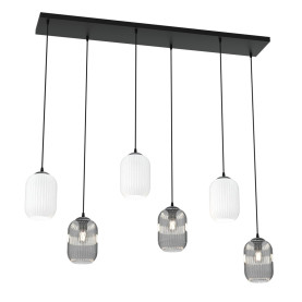 Lampa wisząca szkło ryflowane Verdi VI 115cm grafit lustrzany / opal Emibig