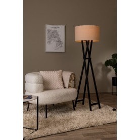 Lampa podłogowa z abażurem na drewnianej podstawie Trafalgar 157cm beż / czarny Lucide