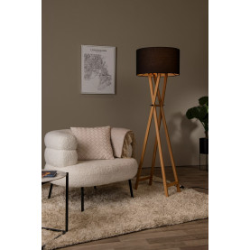 Lampa podłogowa z abażurem na drewnianej podstawie Trafalgar 157cm czarny / naturalny Lucide