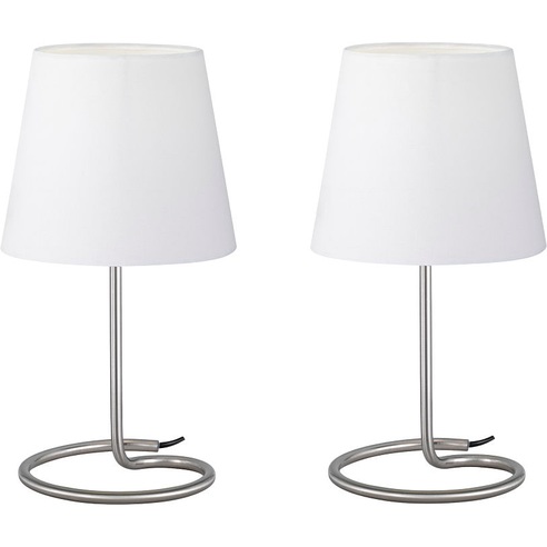 Nowoczesna Lampa stołowa nocna z abażurem Twin Biały/Nikiel Mat Reality do sypialni i salonu.