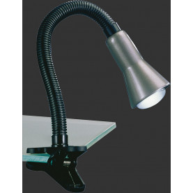 Lampa biurkowa z klipsem Flexo Aluminium/Czarna Trio: elegancka, aluminiowa lampa biurkowa z elastycznym ramieniem i mocnym klipsem, idealna do biurka lub półki.  Szary klosz, czarny uchwyt.  Prosta, funkcjonalna konstrukcja. 2