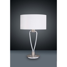 Lampa stołowa nowoczesna z abażurem Paris II Biały/Nikiel Mat Trio do sypialni i salonu.