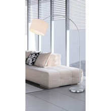 Lampa podłogowa łukowa z abażurem Hotel Biały/Nikiel Mat Trio do czytania, sypialni i salonu.