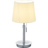 Lampa stołowa nowoczesna z abażurem Lyon Nikiel Mat Trio do sypialni i salonu.