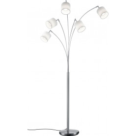 Lampa podłogowa 5-punktowa Tommy Biały/Nikiel Mat Reality. Elegancka lampa stojąca łukowa z 5 białymi abażurami. Nowoczesny design, chromowana podstawa, regulowane ramiona. Idealne oświetlenie salonu lub sypialni. 2