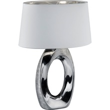 Lampa stołowa nowoczesna z abażurem Taba 38 Biały/Srebrny Reality do sypialni i salonu.