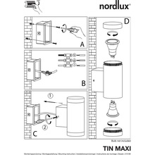 Kinkiet ogrodowy Tin Maxi Czarny Nordlux na taras, elewacje i nad drzwi.