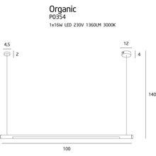 Stylowa Lampa wisząca podłużna liniowa Organic 100 Led Czarna MaxLight nad stół, biurko lub do recepcji.