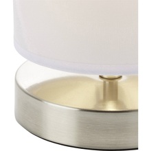 Lampa stołowa z abażurem Clarie Satynowy Chrom/Biała Brilliant do salonu i sypialni.