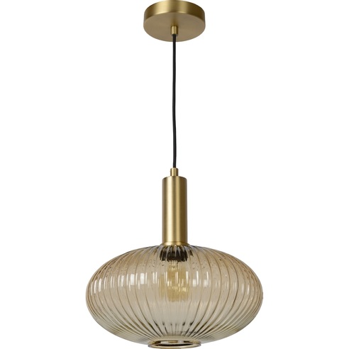 Stylowa Lampa wisząca szklana retro Maloto 30 Bursztynowy/Mosiądz Lucide do kuchni, salonu i sypialni.