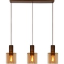 Stylowa Lampa wisząca szklana potrójna Toledo III Straight Bursztyn/Miedź Lucide do kuchni, salonu i sypialni.