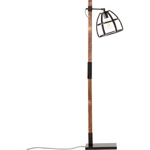 Industrialna Lampa podłogowa druciana Matrix Czarna stal/Drewno Brilliant do salonu, sypialni i gabinetu.