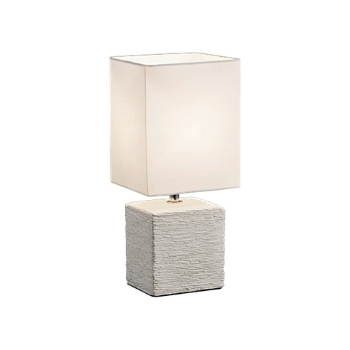 Nocna - Lampa stołowa ceramiczna z abażurem Ping Antyczna Biel Reality do sypialni.