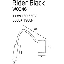 Kinkiet minimalistyczny na wysięgniku z włącznikiem Rider LED Czarny MaxLight do sypialni, salonu i przedpokoju.
