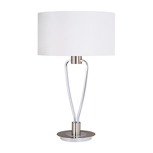 Lampa stołowa nowoczesna z abażurem Paris II Biały/Nikiel Mat Trio do sypialni i salonu.