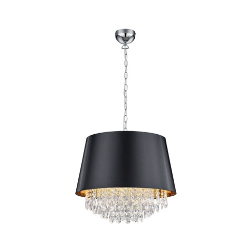 Lampa wisząca glamour z abażurem i kryształkami Loreley 50 Czarna Trio do sypialni, salonu i kuchni.