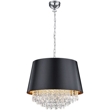 Lampa wisząca glamour z abażurem i kryształkami Loreley 50 Czarna Trio do sypialni, salonu i kuchni.