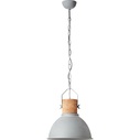 Lampa wisząca industrialna z drewnem Frieda 39 Betonowa Szara/Drewniana Brilliant do sypialni, salonu i kuchni.