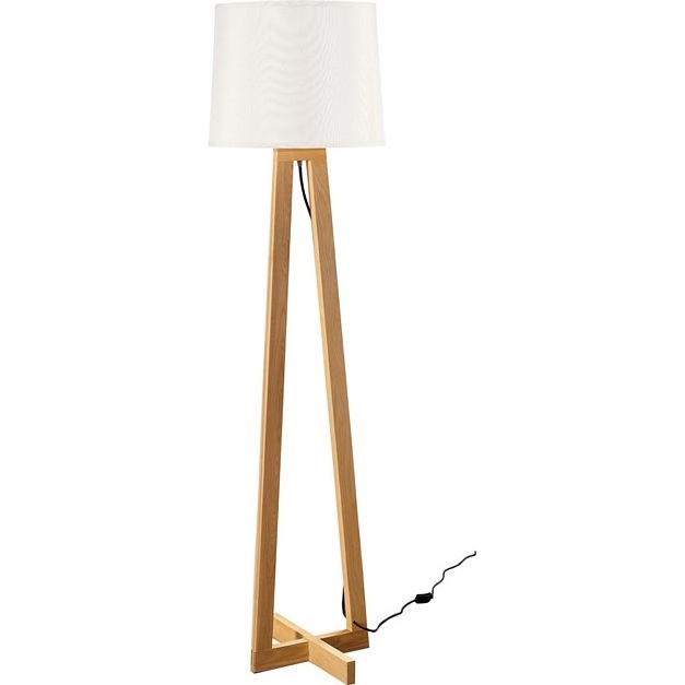 Lampa podłogowa skandynawska z abażurem Fenil 31 biało-drewniana do czytania i salonu