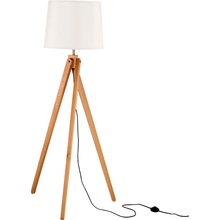 Lampa podłogowa trójnóg skandynawski Loko 45 biało-drewniana do czytania i salonu