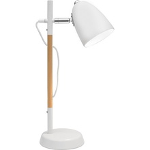 Lampa biurkowa skandynawska Nina biało-drewniana na biurko do gabinetu