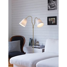 Nowoczesna Lampa podłogowa antyczna z abażurami Modena Mosiądz/Biała Markslojd do salonu, sypialni i poczekalni.