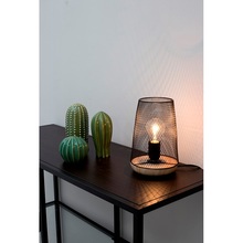 Lampa ażurowa stołowa Scone czarno-drewniana do salonu i sypialni