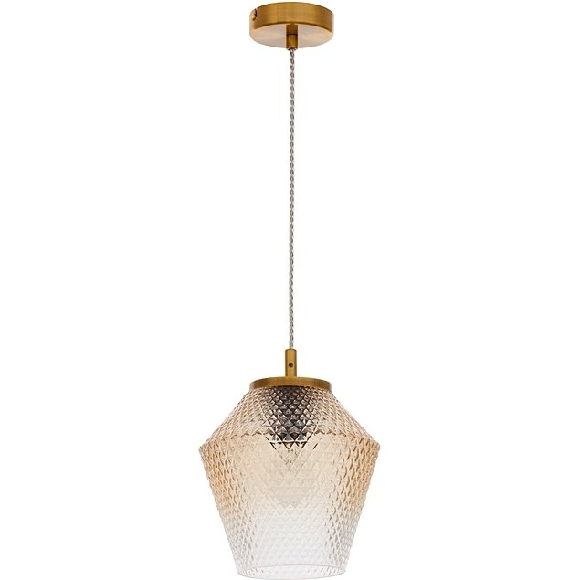 Dekoracyjna Lampa wisząca szklana retro Leo 19 bursztynowo-mosiężna do kuchni i salonu