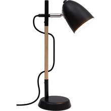 Lampa biurkowa skandynawska Nina czarno-drewniana na biurko do gabinetu