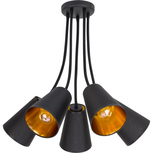 Lampa sufitowa 5 punktowa z abażurami Wire V czarno-złota TK Lighting do sypialni i salonu.