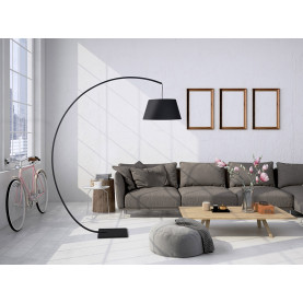 Lampa łukowa podłogowa Celia MaxLight - elegancka czarna lampa stojąca z abażurem. Minimalistyczny design, stabilna podstawa, regulowany kąt nachylenia. Idealne oświetlenie salonu lub sypialni. Czarny, tekstylny abażur. 2