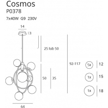 Stylowy Lampa wisząca nowoczesna Cosmos 64 multikolor/złoty MaxLight do salonu, jadalni i holu