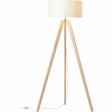 Modna Lampa podłogowa trójnóg z abażurem Galance jasne drewno/biały Brilliant do salonu i czytania