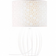 Dekoracyjna Lampa stołowa z abażurem i drucianą podstawą Galance biała Brilliant do sypialni i salonu