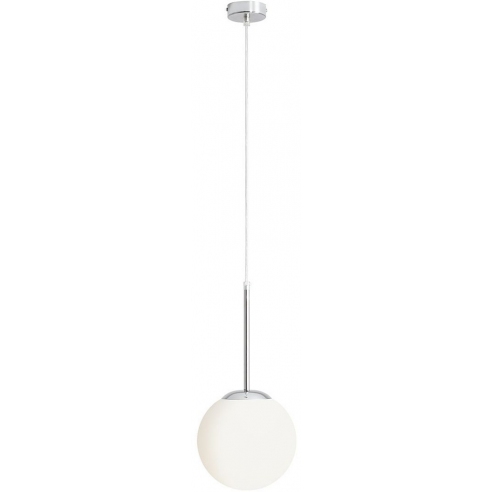 Designerska Lampa wisząca szklana kula Bosso Mini 20 biało-chromowana Aldex do jadalni i salonu