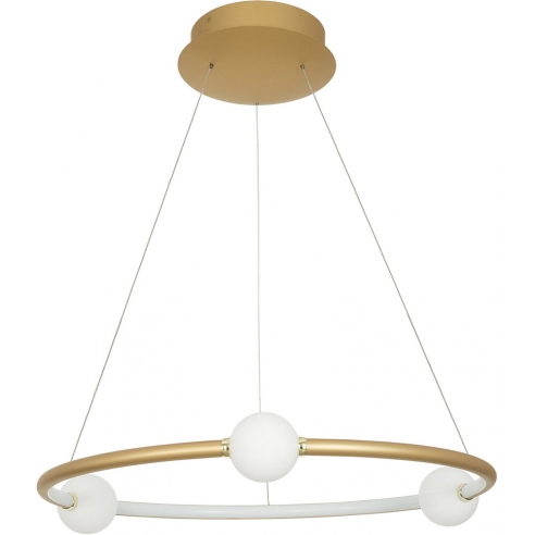 Stylowa Lampa wisząca okrągła glamour Lilla 64 LED satynowe złoto do kuchni i sypialni