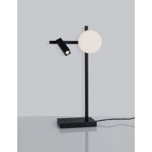 Dekoracyjna Lampa stołowa szklana kula z reflektorkiem Pauline LED czarny piaskowy/biały do sypialni i salonu