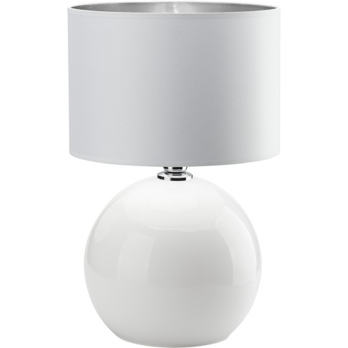 Dekoracyjna Lampa stołowa szklana z abażurem Palla biało-srebrna TK Lighting do sypialni i salonu