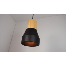 Industrialna Lampa wisząca betonowa z drewnem Concrete Czarna Step Into Design do sypialni, salonu i kuchni.