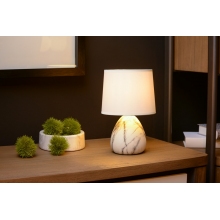Dekoracyjna Lampa stołowa ceramiczna z abażurem Marmo biała Lucide do sypialni i salonu