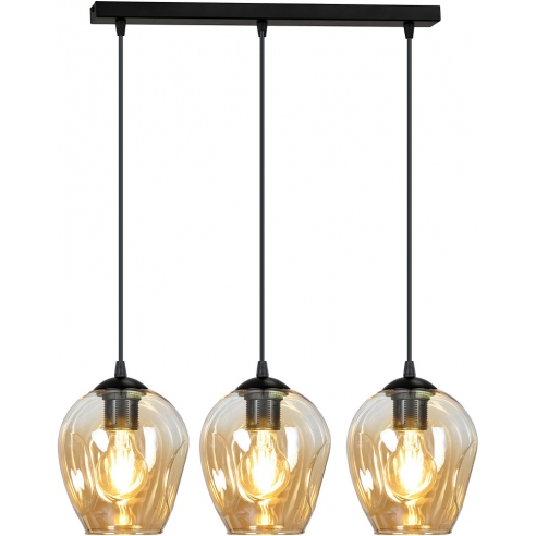 Stylizowana Lampa wisząca szklana potrójna Istar III czarno-miodowa Emibig do jadalni i salonu