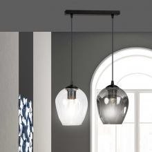 Stylizowana Lampa wisząca szklana podwójna Istar II przezroczysto-grafitowa Emibig do jadalni i salonu