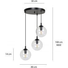 Stylizowana Lampa wisząca szklane kule Cosmo III premium czarno-przezroczysta Emibig do jadalni i salonu