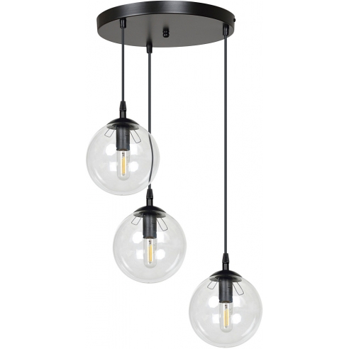 Stylizowana Lampa wisząca szklane kule Cosmo III premium czarno-przezroczysta Emibig do jadalni i salonu