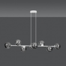Stylizowana Lampa wisząca podłużna szklane kule Rossi VIII biało-grafitowa Emibig do jadalni i salonu