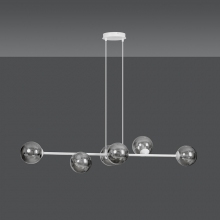 Stylizowana Lampa wisząca podłużna szklane kule Rossi VI biało-grafitowa Emibig do jadalni i salonu