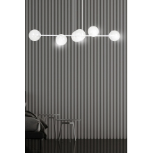 Stylizowana Lampa wisząca podłużna szklane kule Rossi VI biało-przezroczysta Emibig do jadalni i salonu