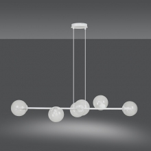 Stylizowana Lampa wisząca podłużna szklane kule Rossi VI biało-przezroczysta Emibig do jadalni i salonu