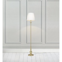 Stylizowana Lampa podłogowa z abażurem Imperia Mosiądz/Biała Markslojd do hotelu i restauracji.