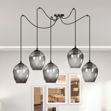 Stylizowana Lampa wisząca szklana "pająk" Level V czarno-grafitowa Emibig do jadalni i salonu